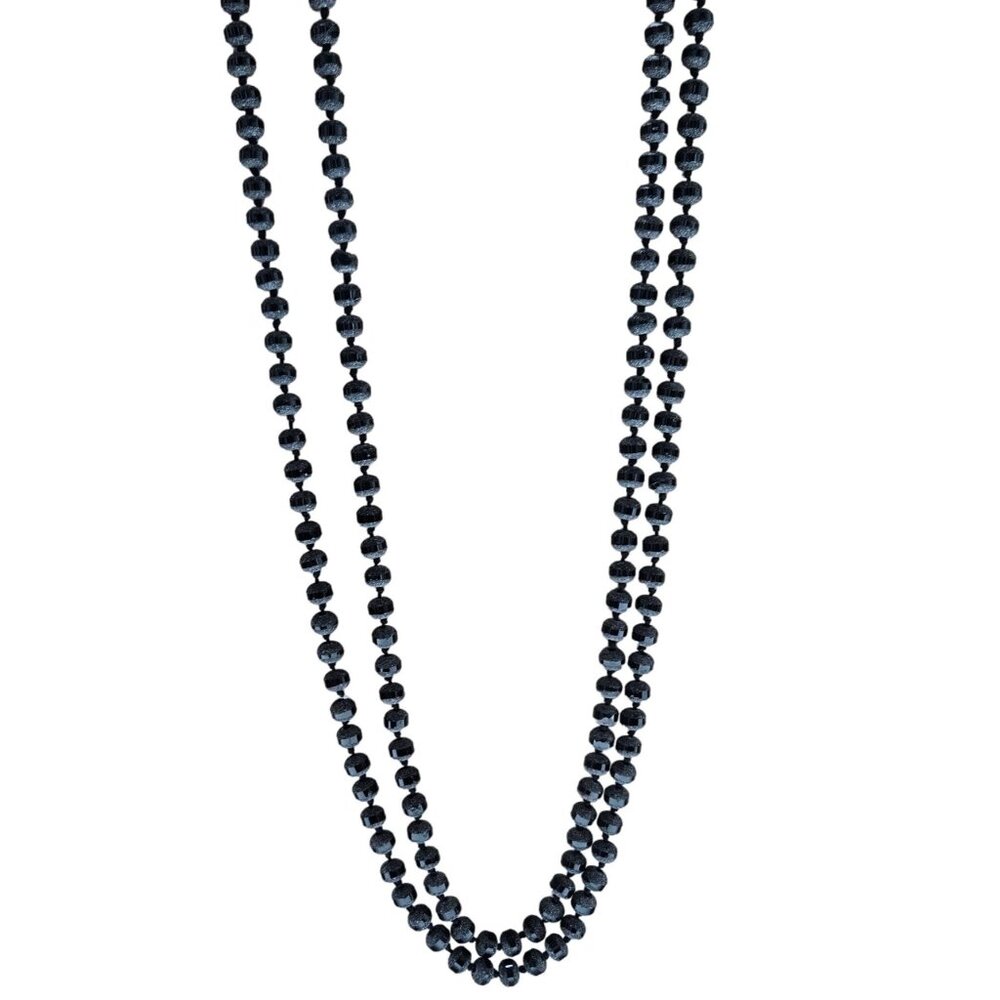Black Beaded Double Strand Necklace Retro 50s 60s Fashion Jewelry Women